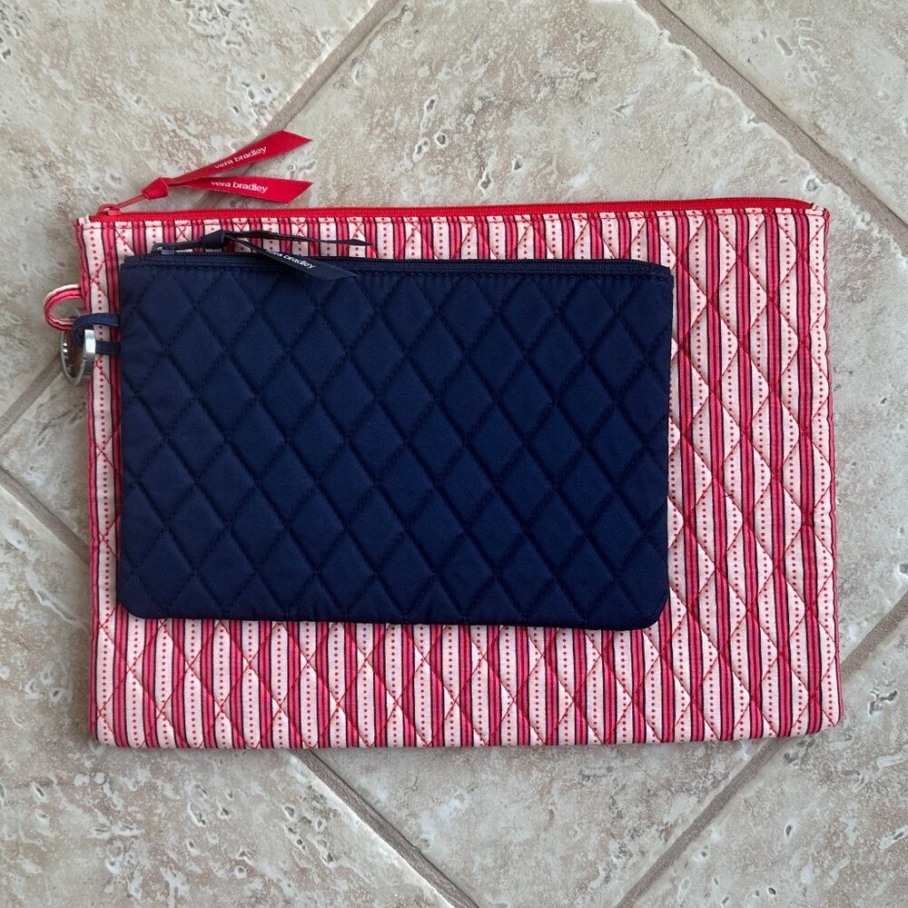 VERA BRADLEY 2-POUCH ORGANIZER SET:NWT DOT STRIPE GOJI BERRY